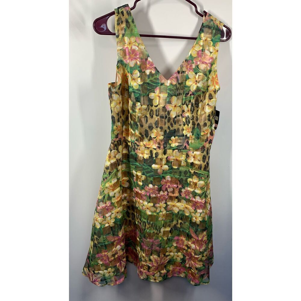 Gabby Skye Yellow Floral V Neck A Line Tank Dress Size 10 NWT